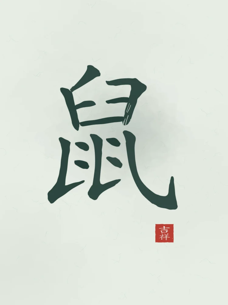 Signe du Rat à l'encre, jade : 鼠 (shǔ), Rat