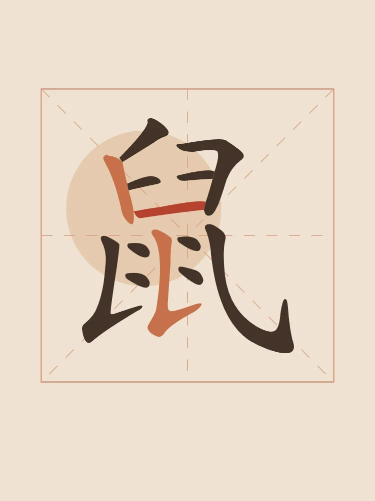 Signe du Rat en aplats, terre cuite : 鼠 (shǔ), Rat