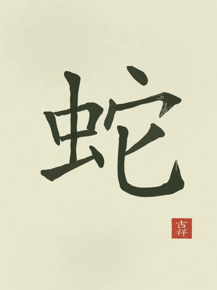 Signe du Serpent à l'encre, thé vert : 蛇 (shé), Serpent