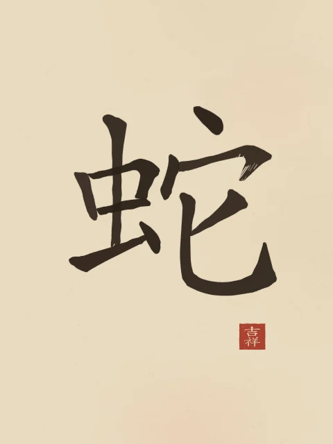 Signe du Serpent à l'encre, sable ocre, tableau signe chinois serpent