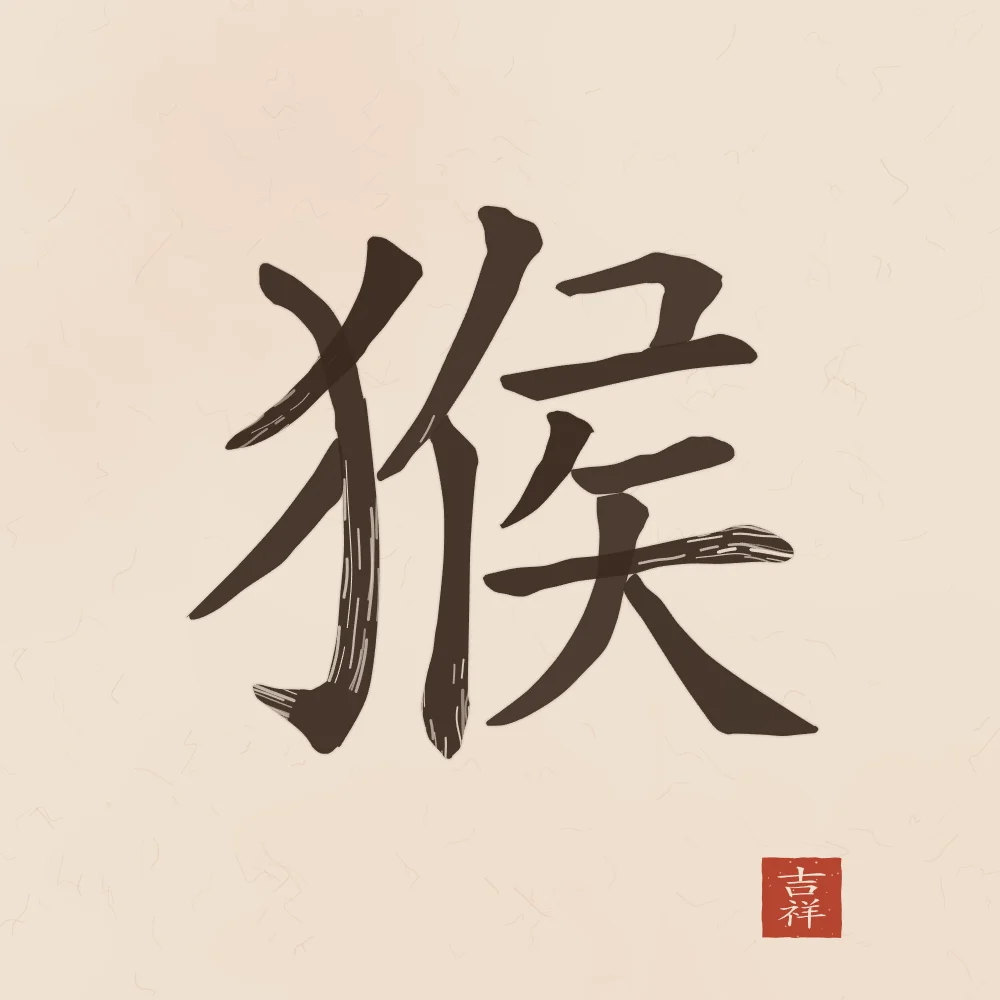 Signe du Singe à l'encre, terre cuite : 猴 (hóu), Singe
