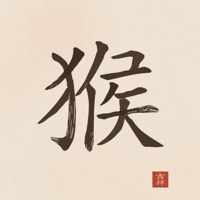 Signe du Singe à l'encre, terre cuite, tableau signe chinois singe