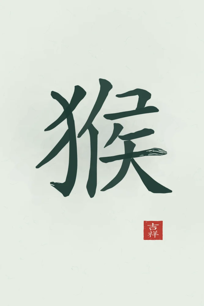 Signe du Singe à l'encre, jade : 猴 (hóu), Singe