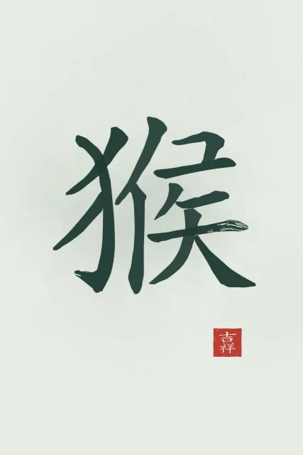 Signe du Singe à l'encre, jade, tableau signe chinois singe