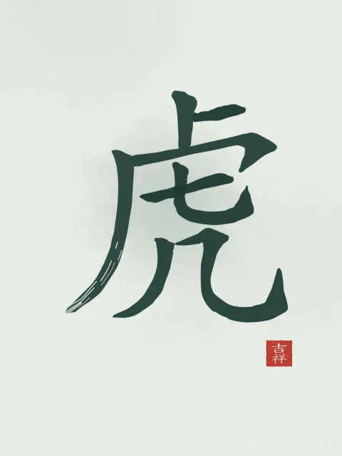 Signe du Tigre à l'encre, jade, tableau signe chinois tigre