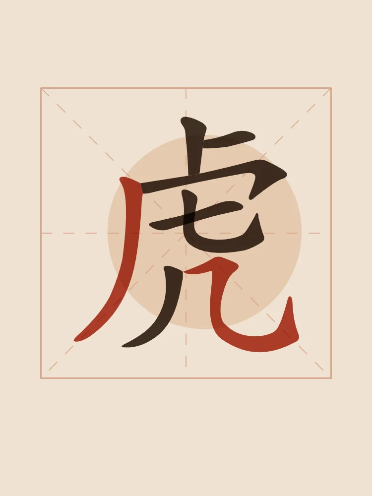 Signe du Tigre en aplats, terre cuite : 虎 (hǔ), Tigre